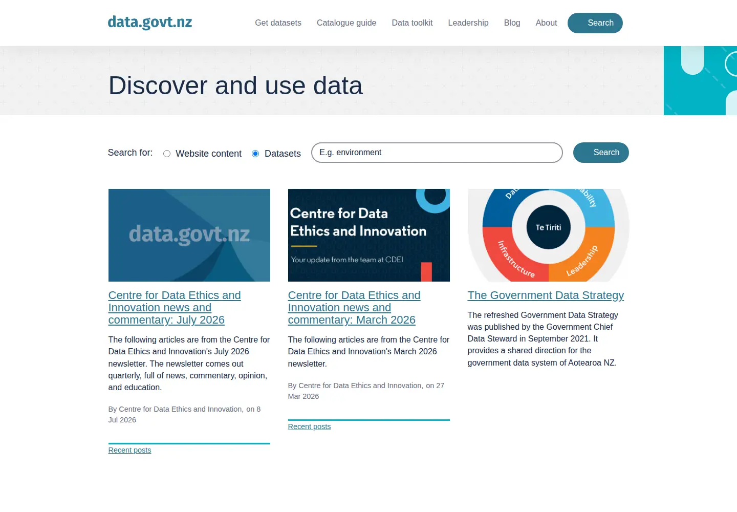 Screenshot of data.govt.nz