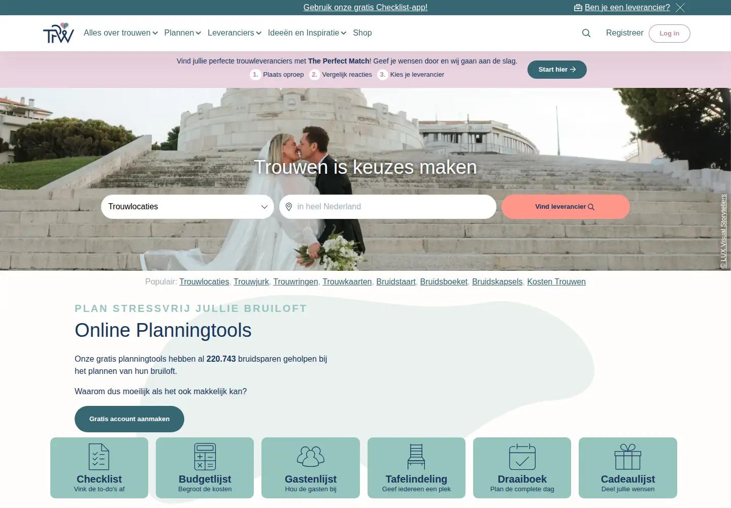 Captured homepage of theperfectwedding.nl in the current scan