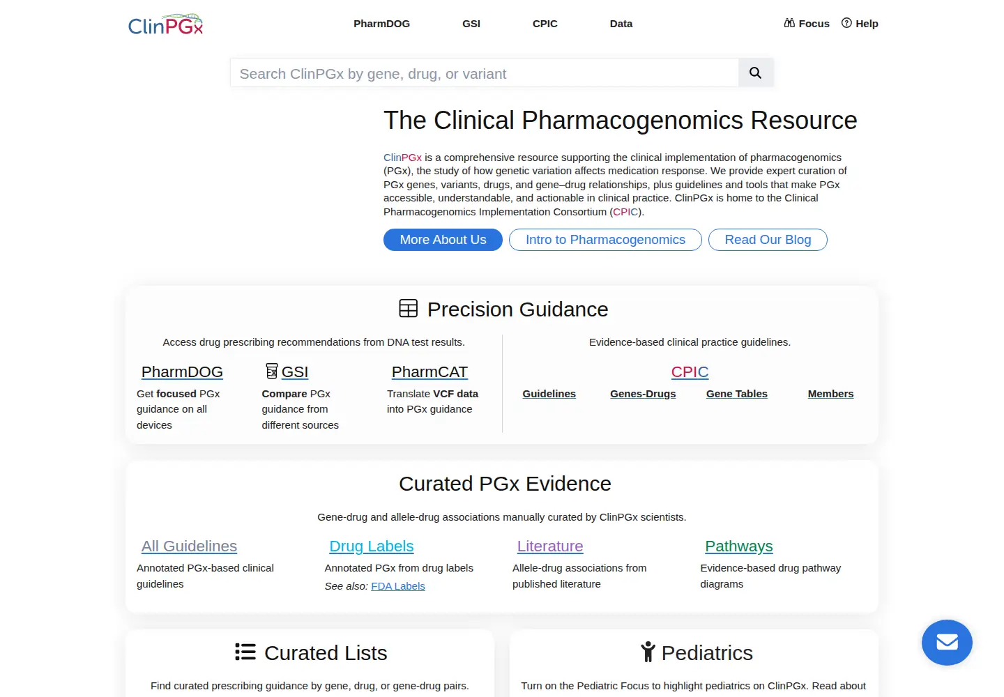Captured homepage of pharmgkb.org in the current scan