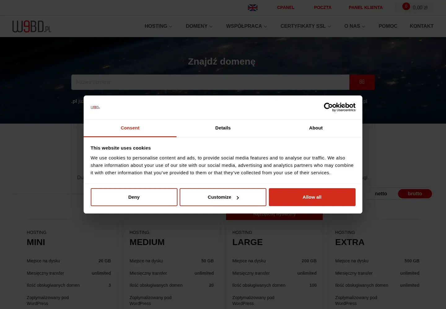 Captured homepage of webd.pl in the current scan