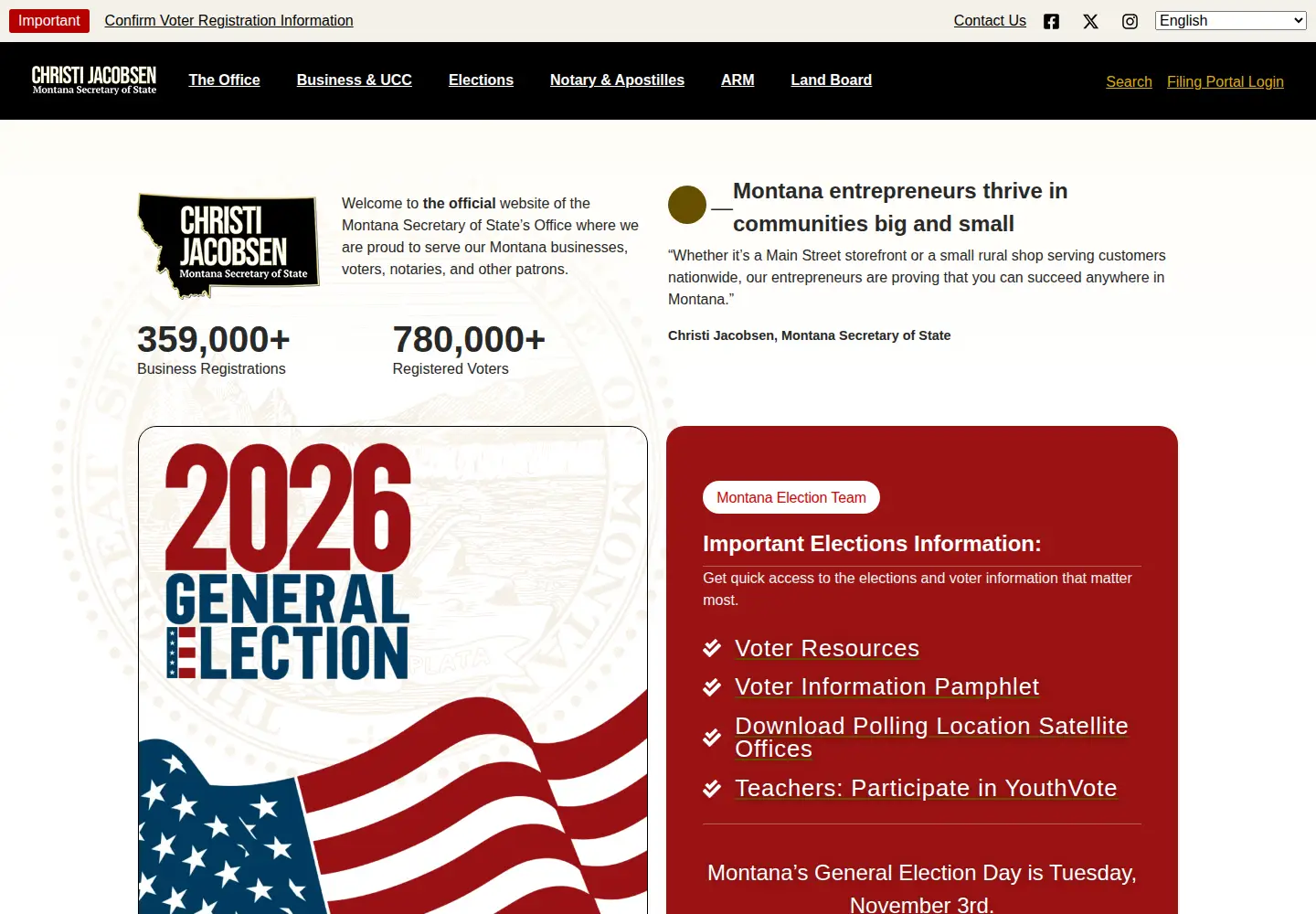 Captured homepage of sosmt.gov in the current scan