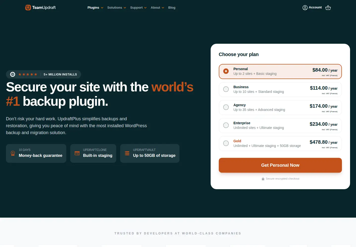 Screenshot of updraftplus.com