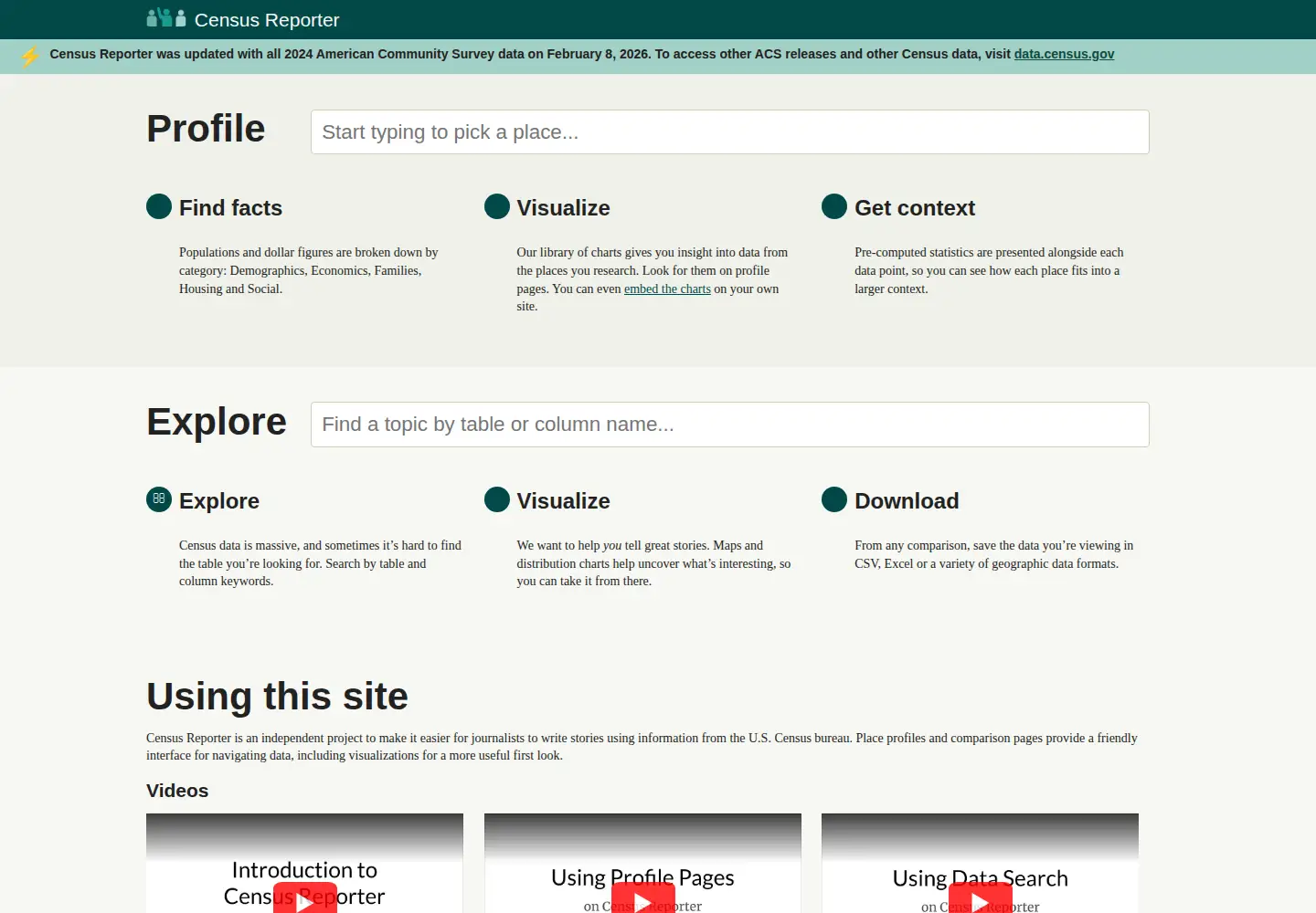 Screenshot of censusreporter.org