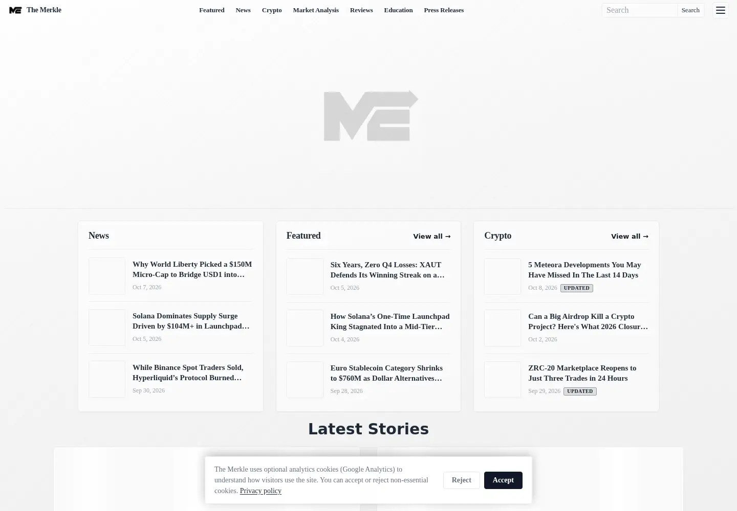 Captured homepage of themerkle.com in the current scan
