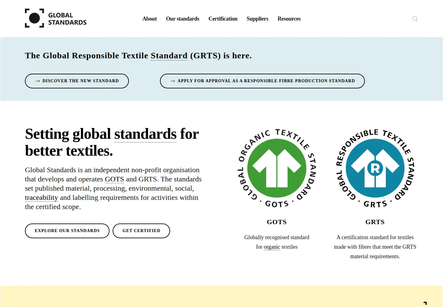 Captured homepage of global-standard.org in the current scan