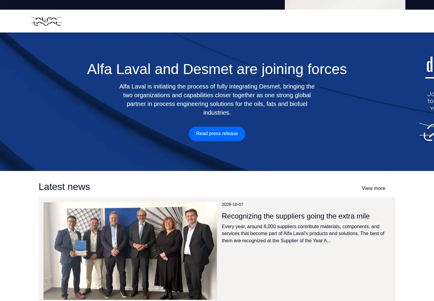 Captured homepage of alfalaval.com in the current scan