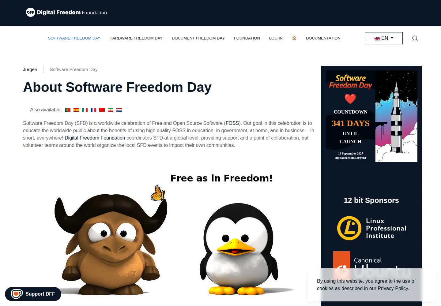 Captured homepage of softwarefreedomday.org in the current scan