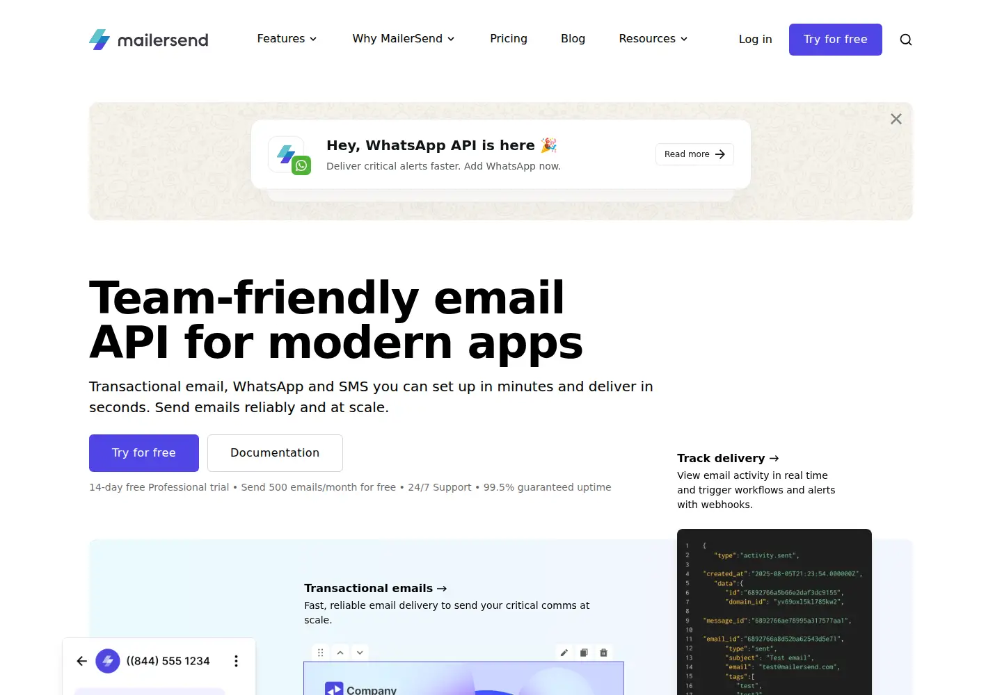 Screenshot of mailersend.com