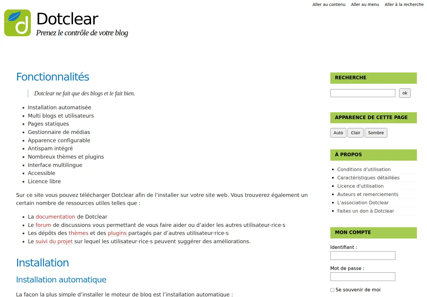 Screenshot of dotclear.org