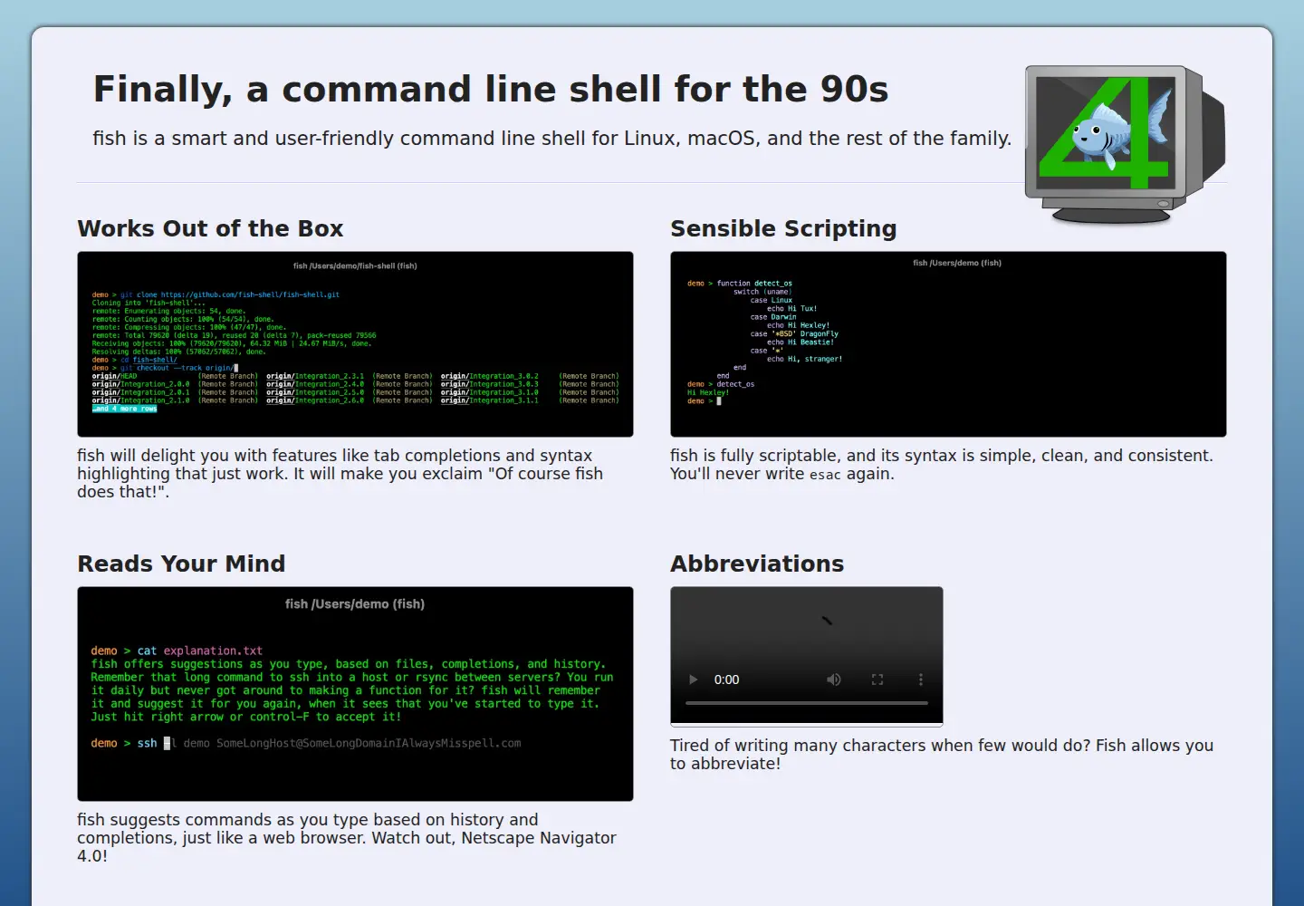 Captured homepage of fishshell.com in the current scan