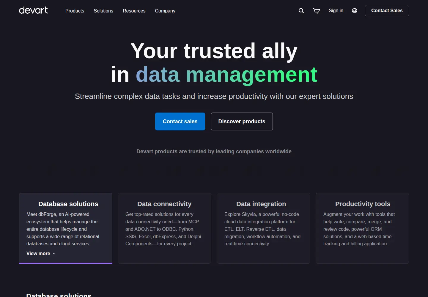 Captured homepage of devart.com in the current scan