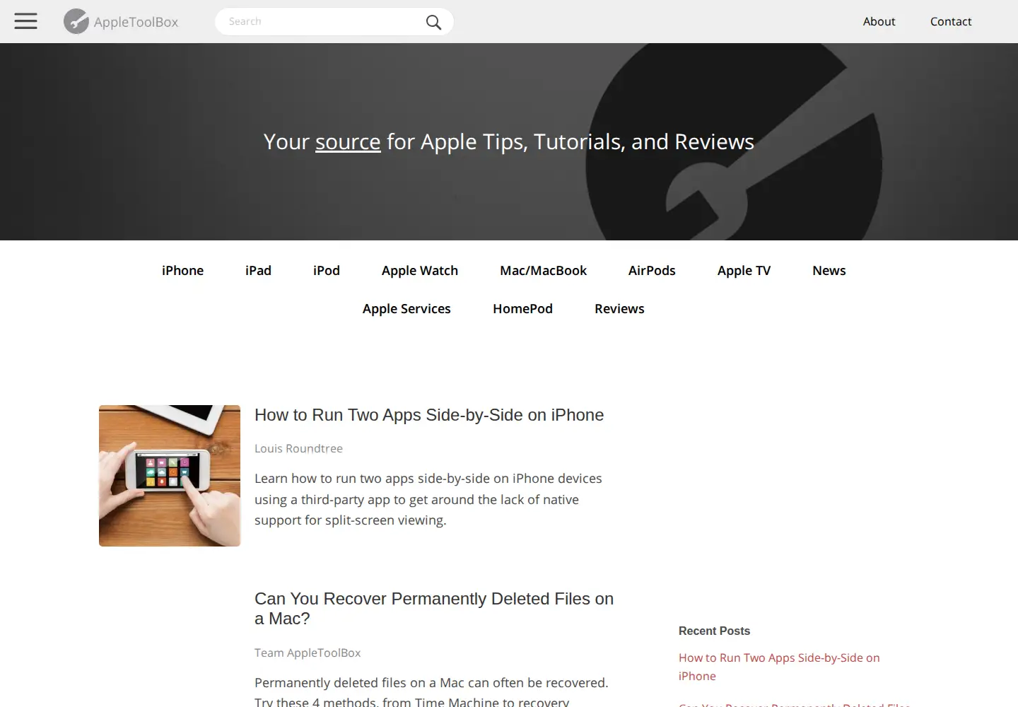 Captured homepage of appletoolbox.com in the current scan
