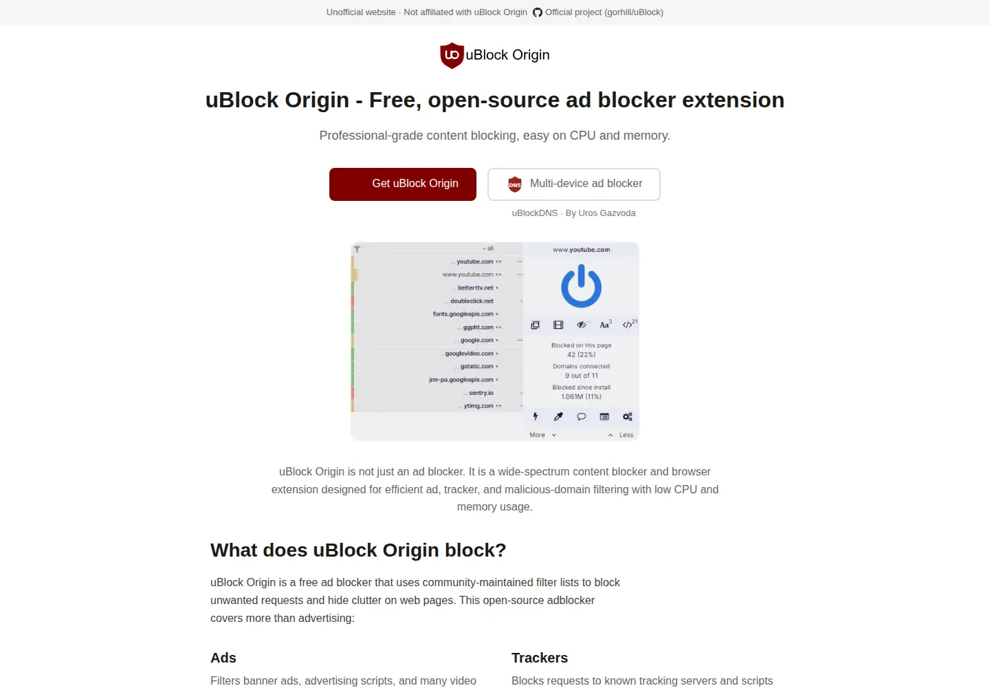 Screenshot of ublockorigin.com