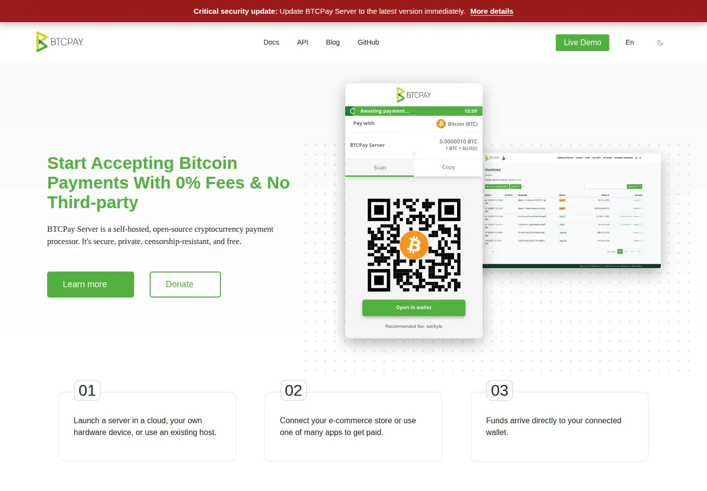 Screenshot of btcpayserver.org