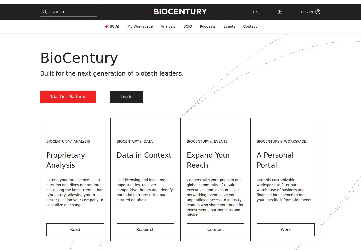 Captured homepage of biocentury.com in the current scan