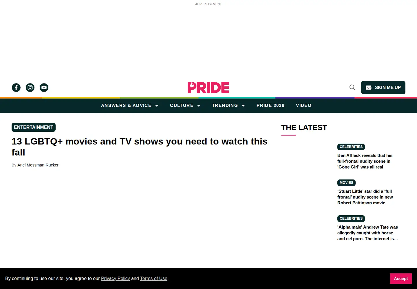 Screenshot of pride.com