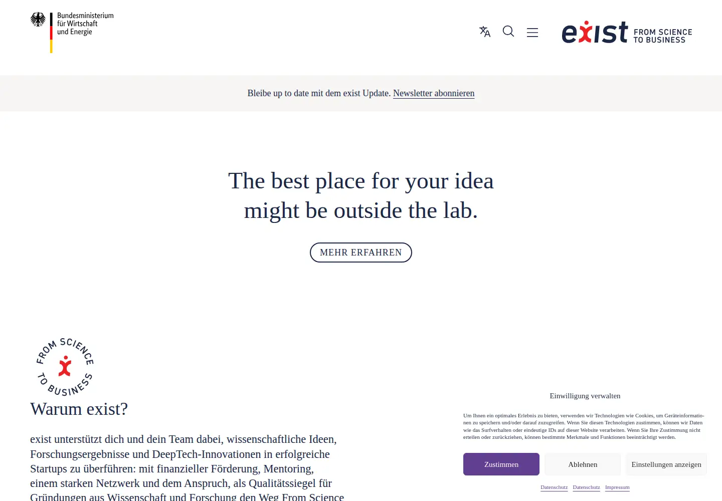 Captured homepage of exist.de in the current scan