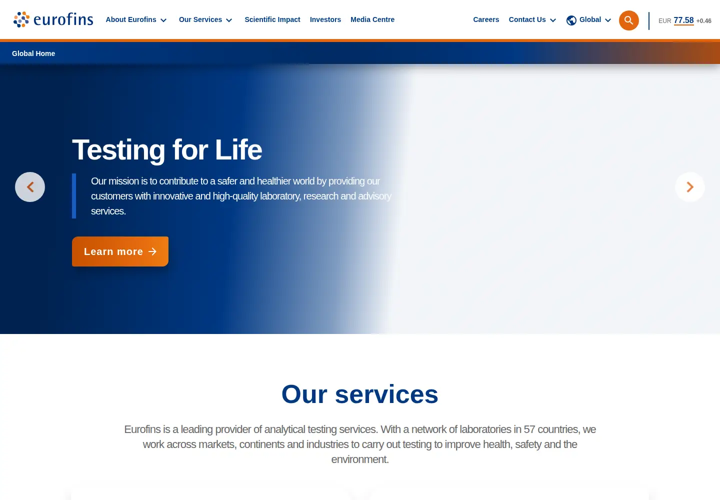 Captured homepage of eurofins.com in the current scan