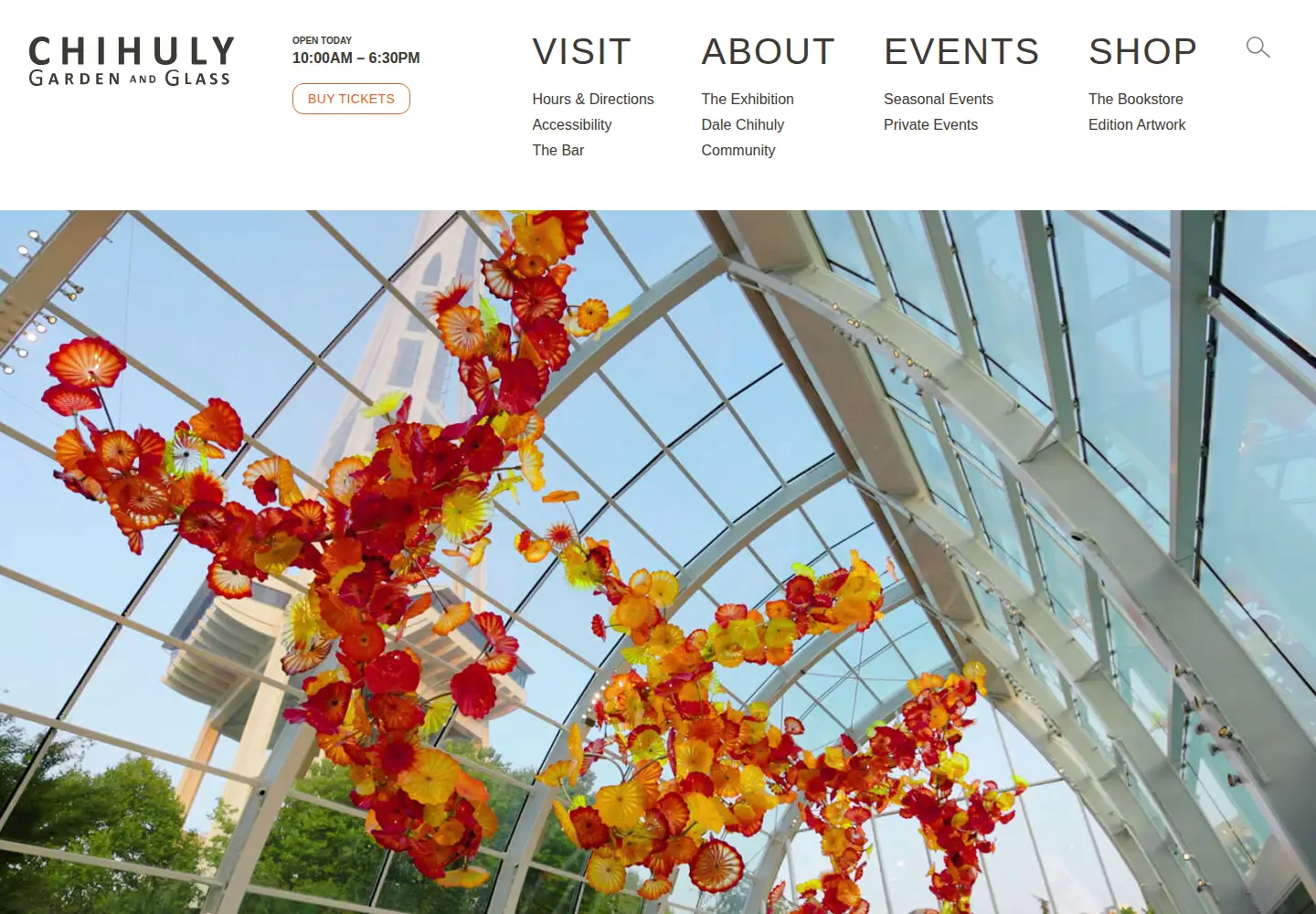 Screenshot of chihulygardenandglass.com