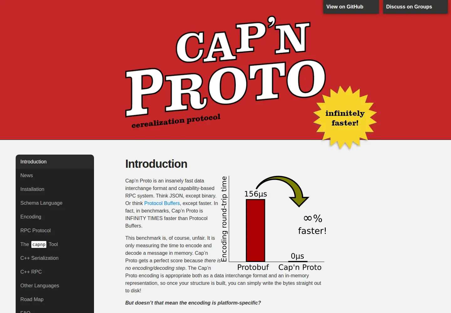 Screenshot of capnproto.org