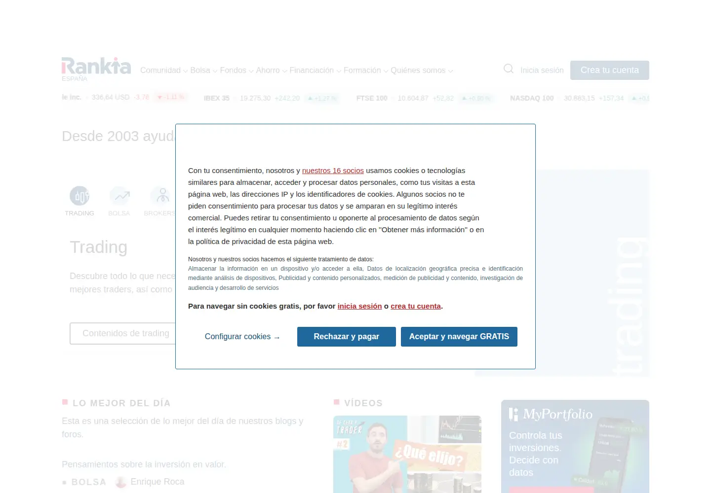 Captured homepage of rankia.com in the current scan
