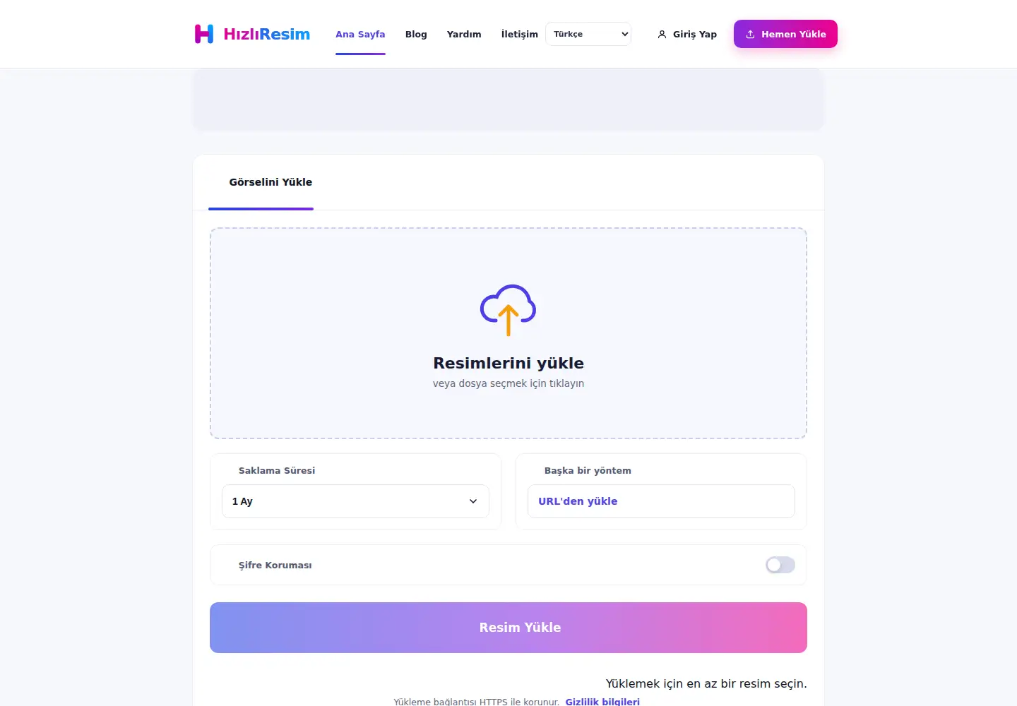 Captured homepage of hizliresim.com in the current scan