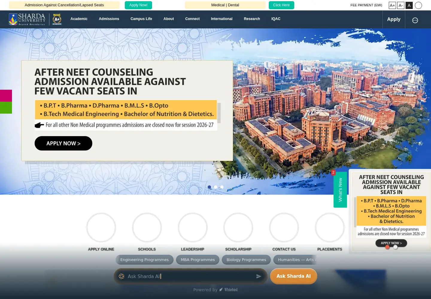 Screenshot of sharda.ac.in