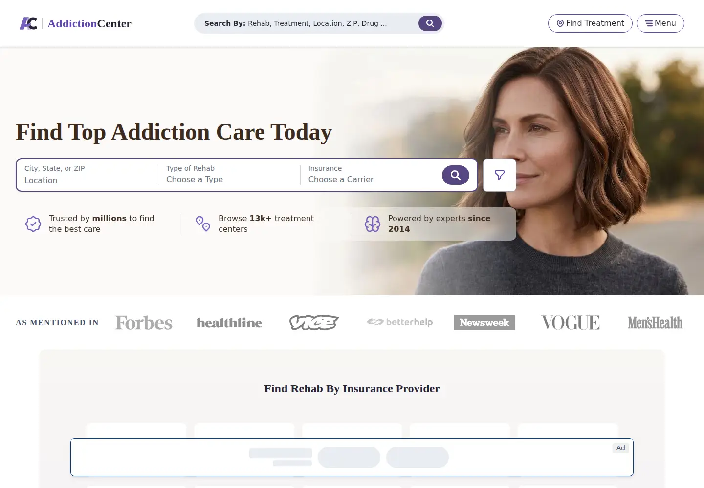 Screenshot of addictioncenter.com