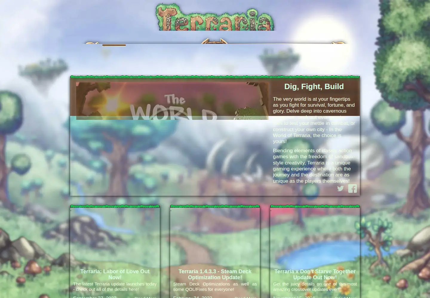 Captured homepage of terraria.org in the current scan