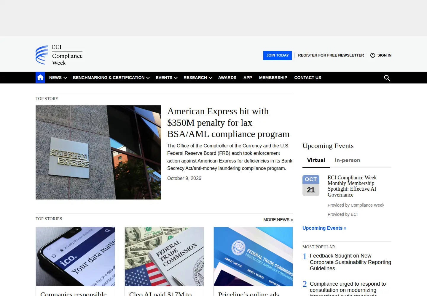 Screenshot of complianceweek.com