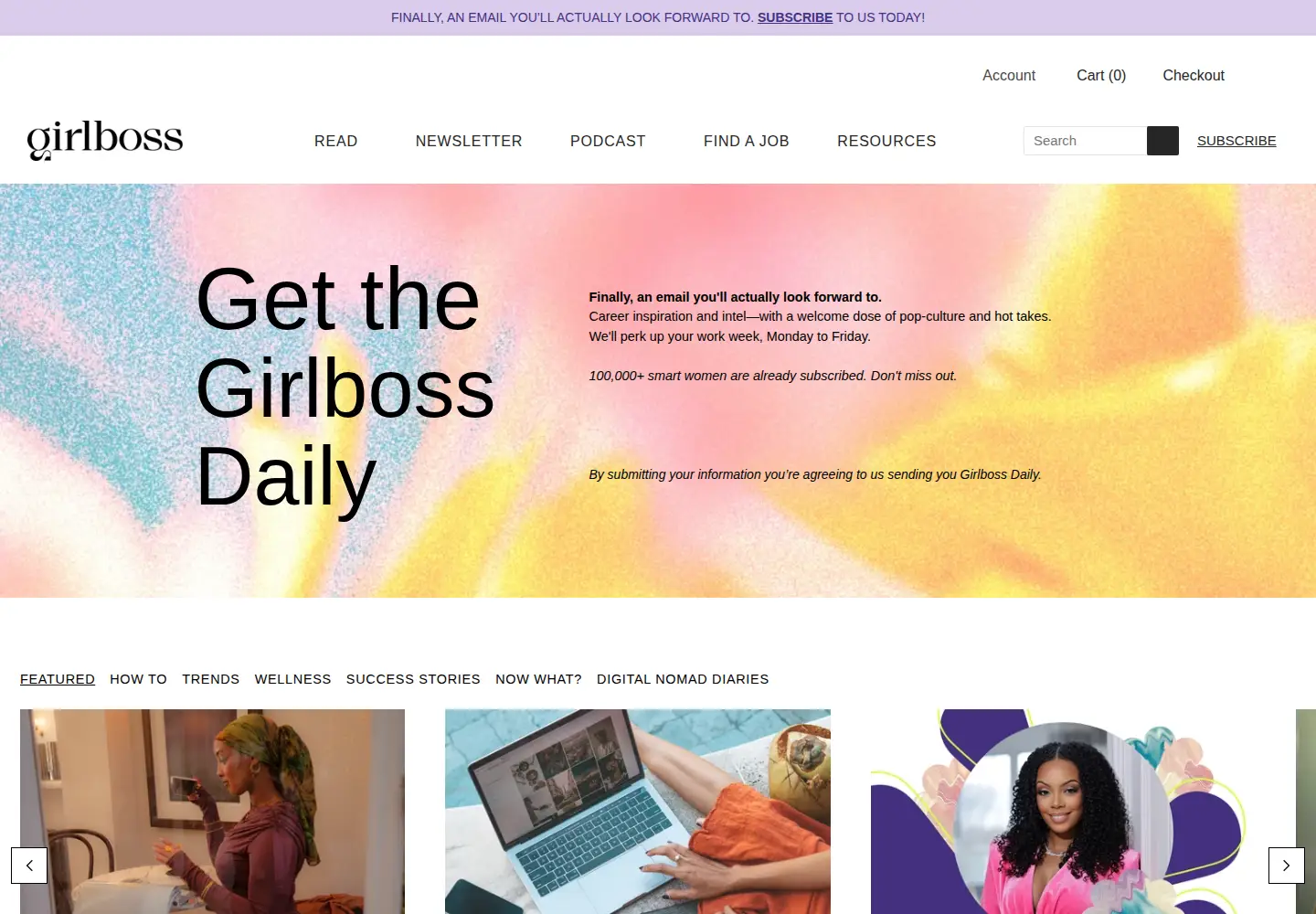 Captured homepage of girlboss.com in the current scan
