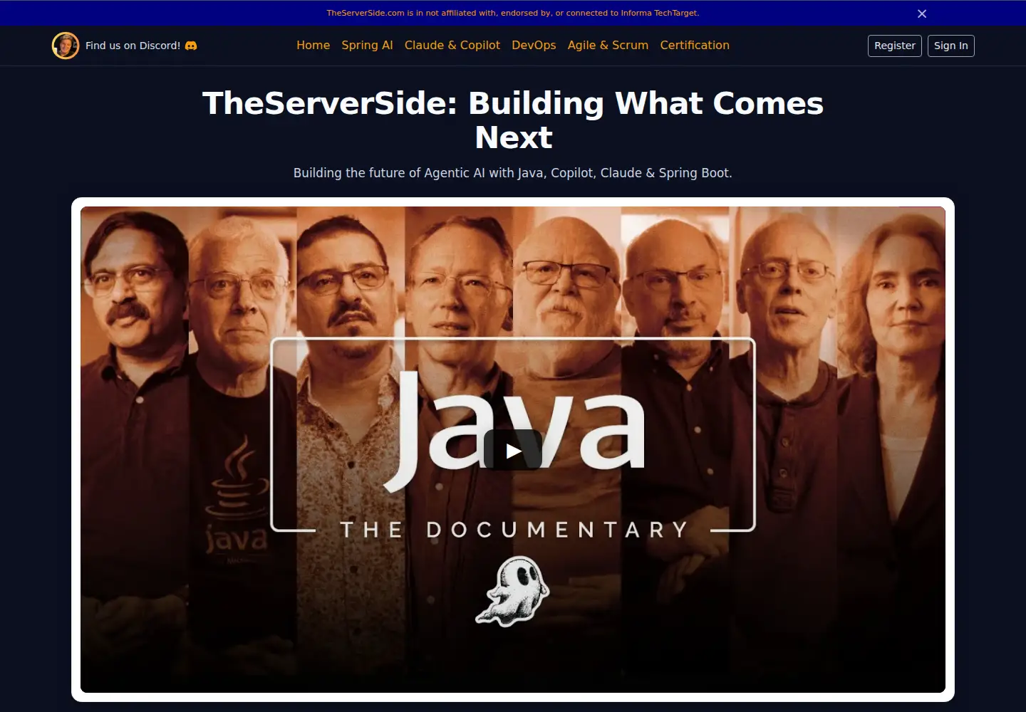 Captured homepage of theserverside.com in the current scan