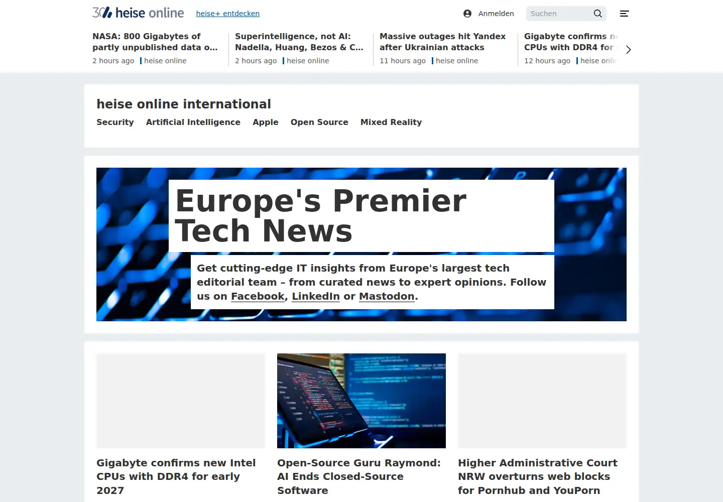 Captured homepage of h-online.com in the current scan