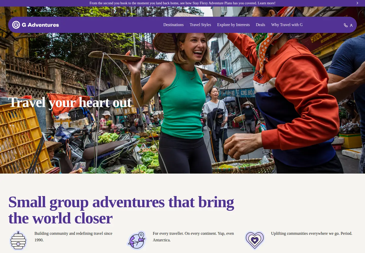 Captured homepage of gadventures.com in the current scan