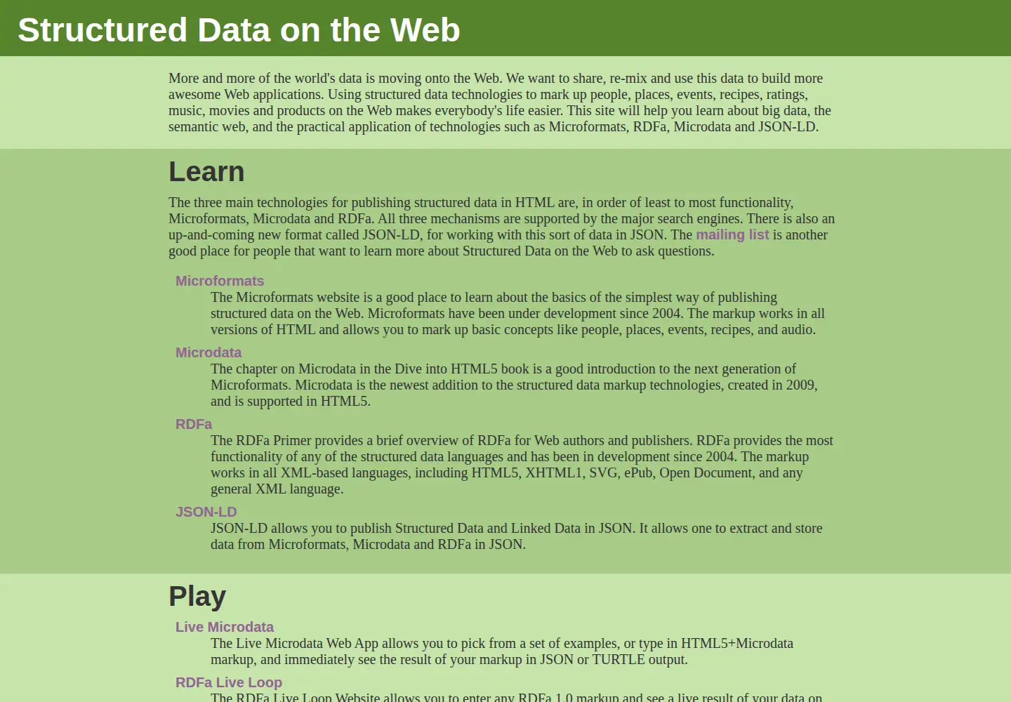 Captured homepage of structured-data.org in the current scan