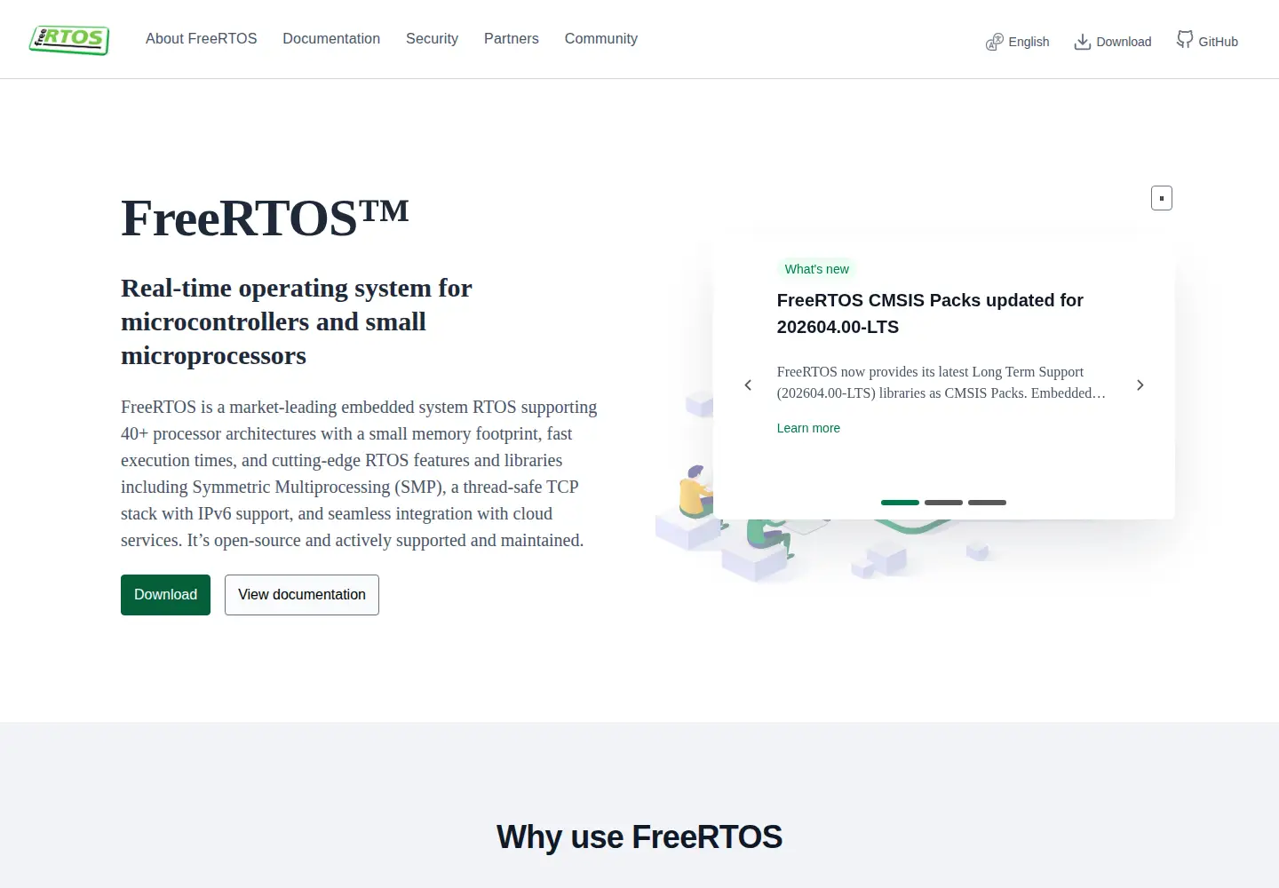 Captured homepage of freertos.org in the current scan
