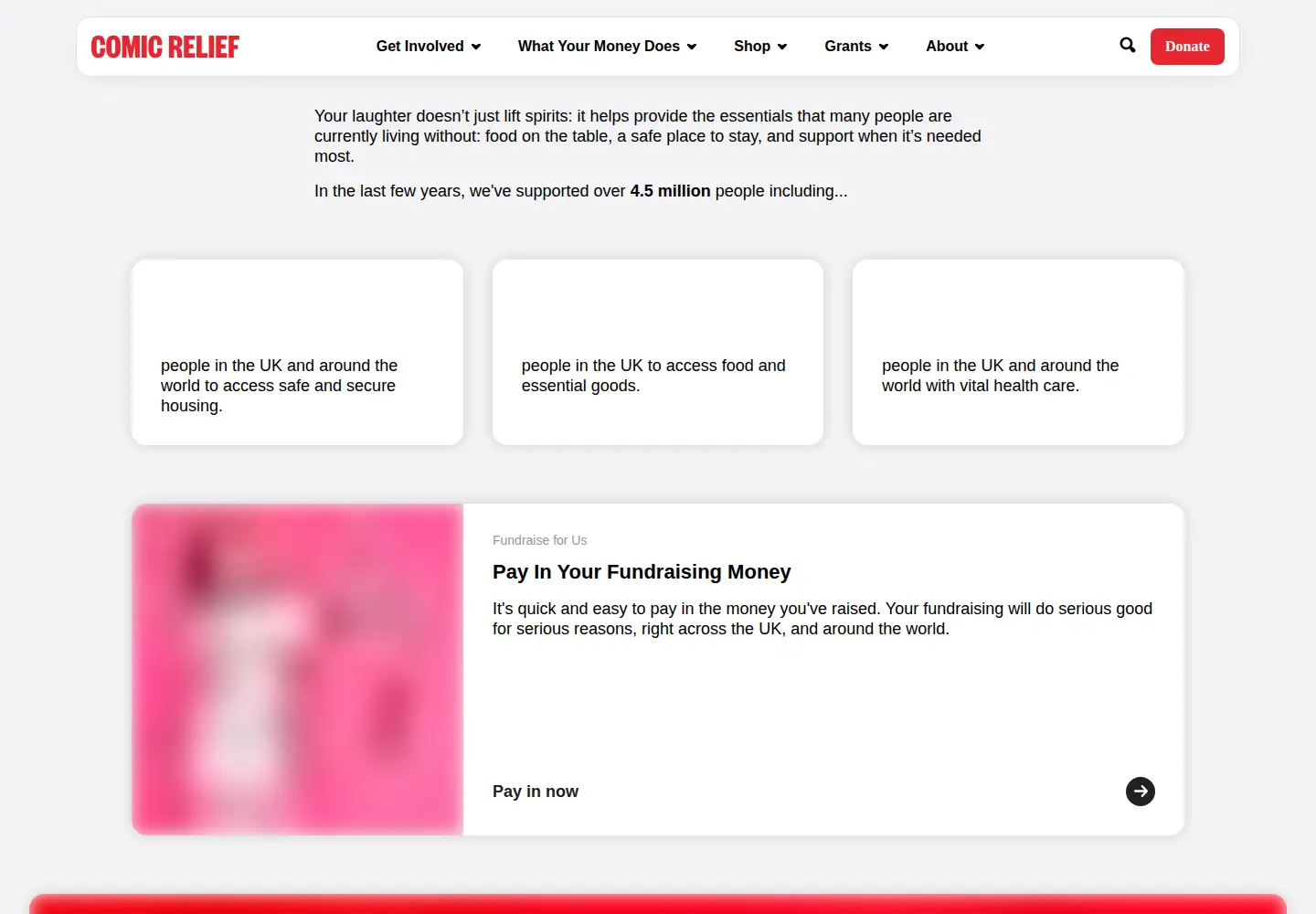 Captured homepage of comicrelief.com in the current scan