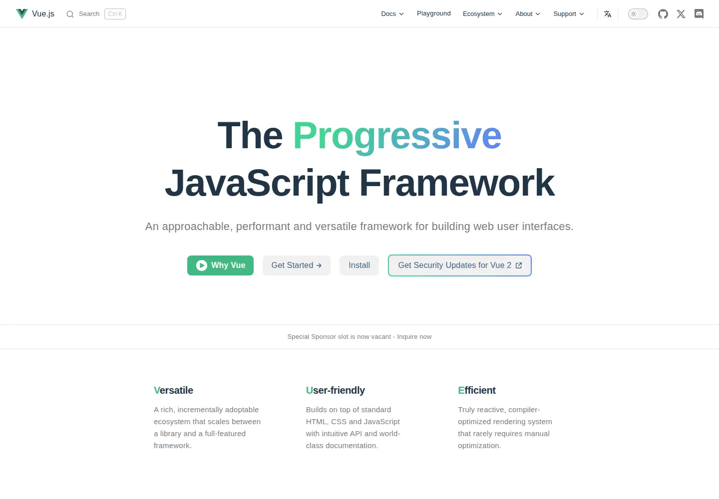 Screenshot of vuejs.org