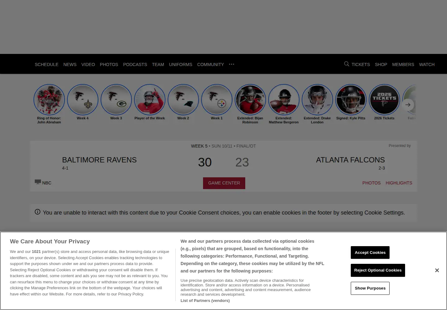 Screenshot of atlantafalcons.com