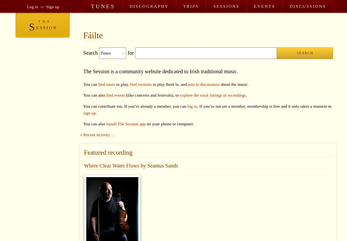Screenshot of thesession.org