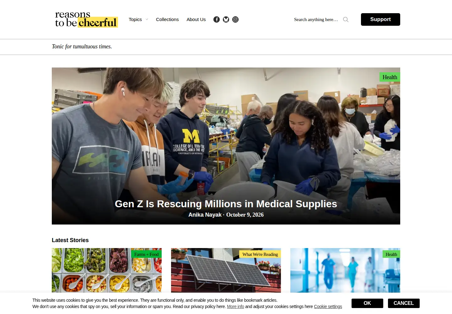 Captured homepage of reasonstobecheerful.world in the current scan