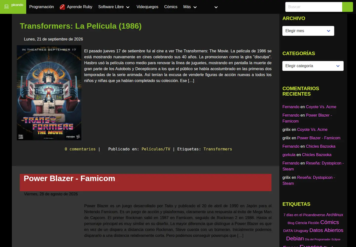 Captured homepage of picandocodigo.net in the current scan