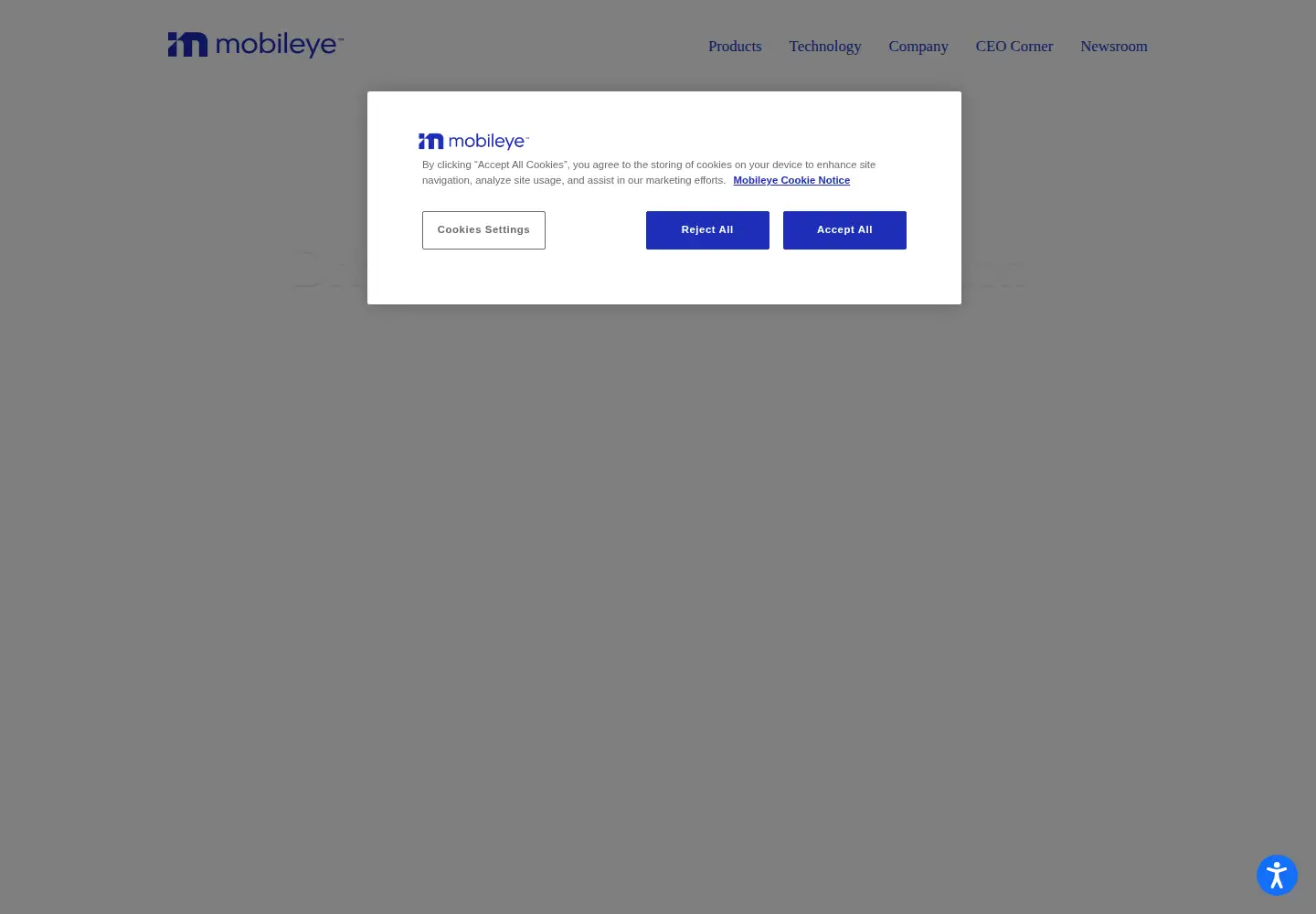 Captured homepage of mobileye.com in the current scan