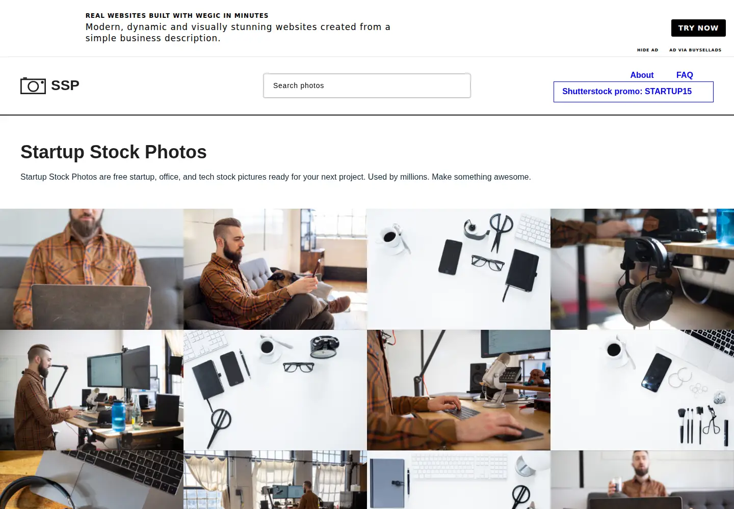 Captured homepage of startupstockphotos.com in the current scan