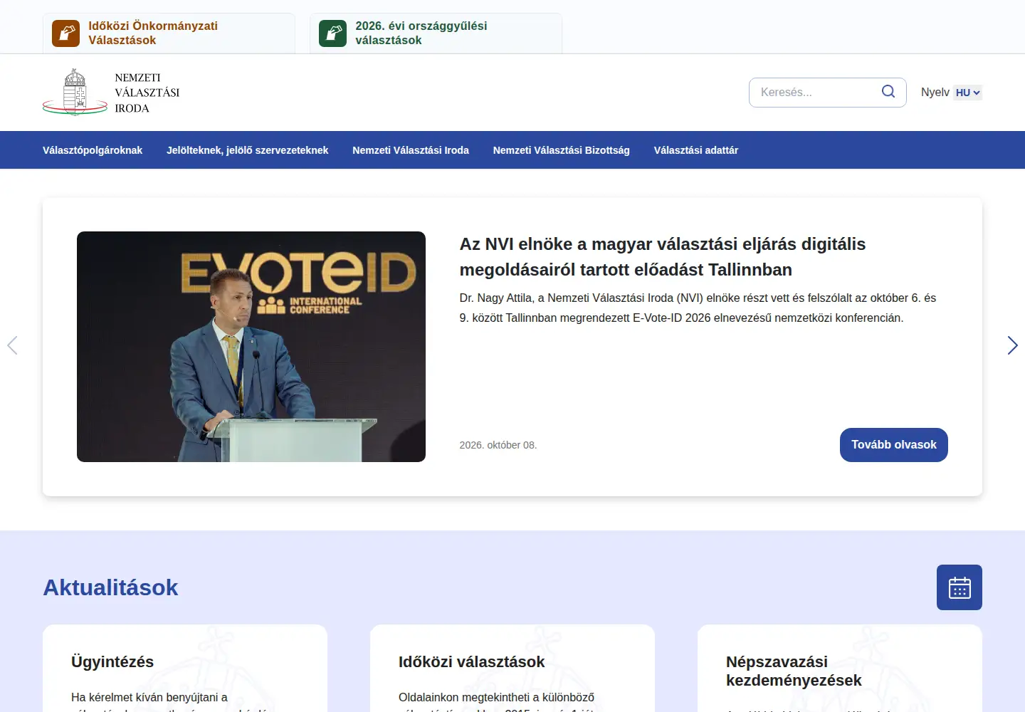 Captured homepage of valasztas.hu in the current scan