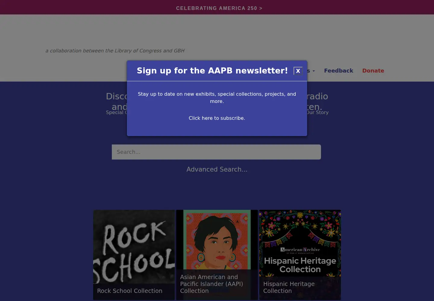 Screenshot of americanarchive.org