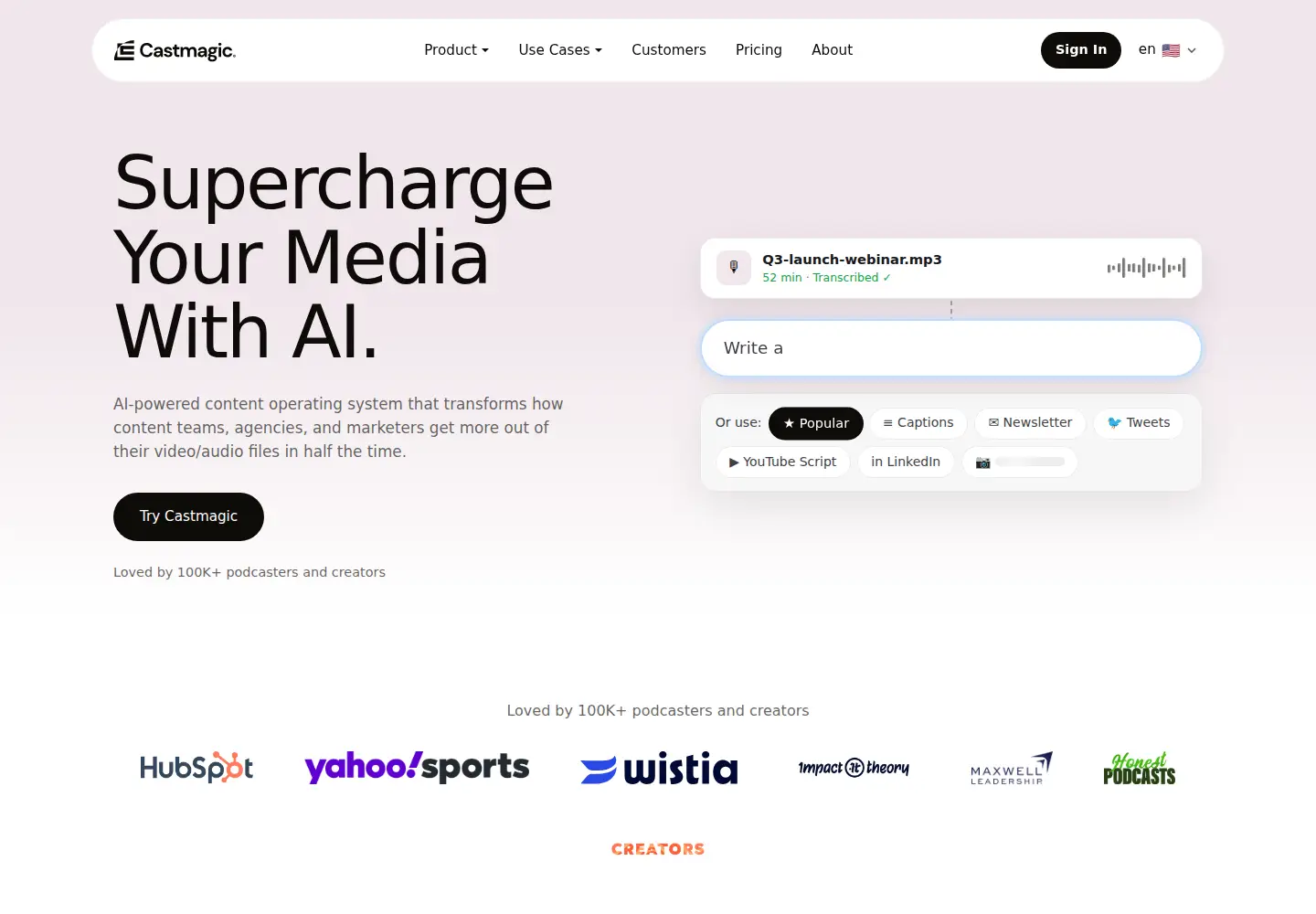 Captured homepage of castmagic.io in the current scan