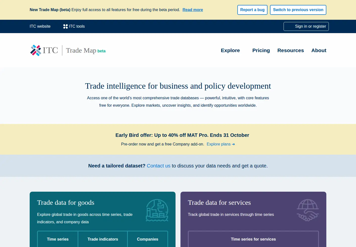 Captured homepage of trademap.org in the current scan