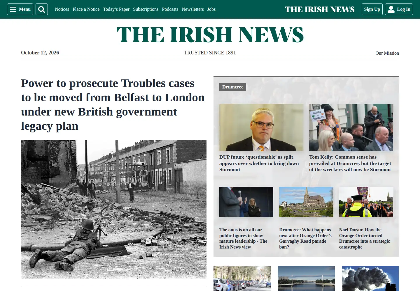 Captured homepage of irishnews.com in the current scan