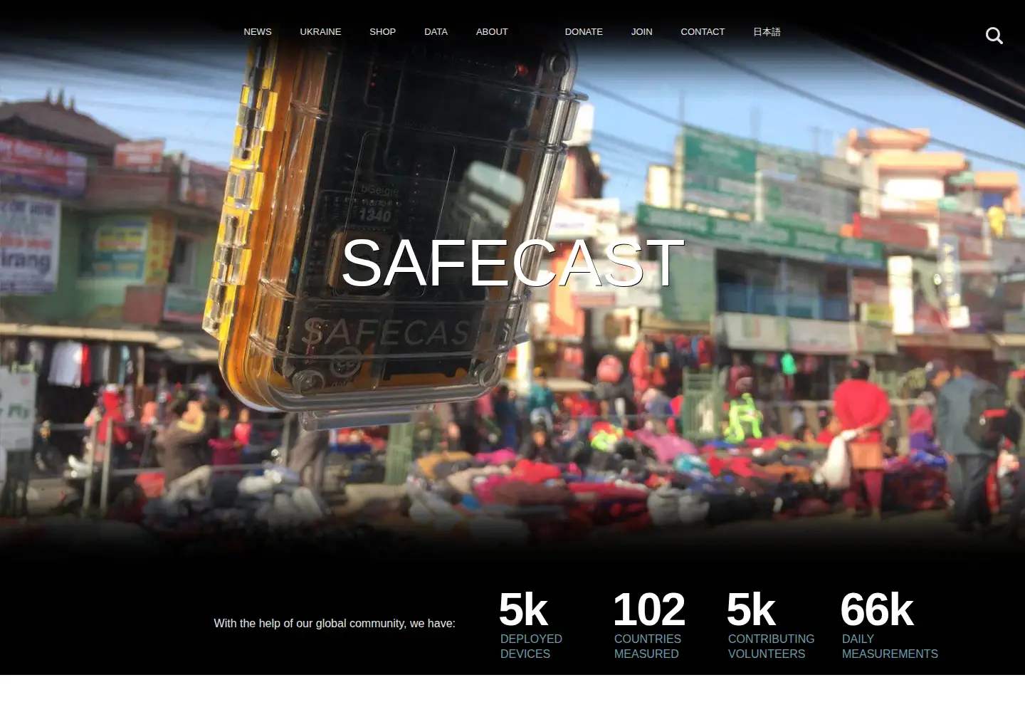Captured homepage of safecast.org in the current scan